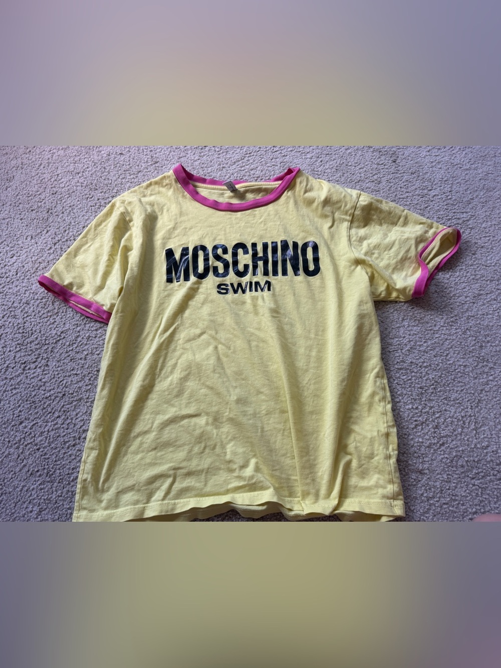 Moschino Swim Vintage Yellow & Pink Cotton T-shirt Italy Short Sleeve Size M